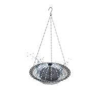 LOVIVER Hanging Bird Bath Bird Feeder Metal Chains with Hook 9 inch Lightweight Birdbath with Fountain for Patio Outside Lawn Garden, Gray