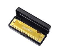 LOVIVER Kids Harmonica, 10 holes Harmonica Teaching Aids, 20 Tone Portable Practical Mouth Organ, Musical Instrument Play Toy for Travel Family Children, Gold