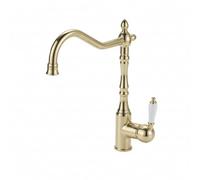 LOVIVER Kitchen Faucet Vintage European Style Sink Tap with High Arch Gooseneck Spout Single Handle Polished Metal Finish Copper Ceramic Mounted Suitable for, Color to 2