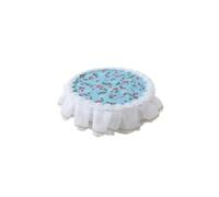 LOVIVER Lace-Trimmed Miniature Round Table, Miniature Floral Tea Table With Small Pink Flowers On A Blue Background, Blue With Small Pink Flowers