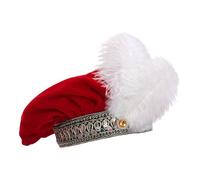 LOVIVER Medieval King Hat with Feather Collection Muffin Top Hat for Fancy Dress Theater, Red