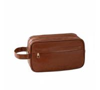 LOVIVER Men Toiletry Pouch Travel Organizer Wash Bag Grooming Case Shaving Kit Waterproof PU Leather with Refined Stitching and Portable Side Handle Suitable, Brown, Double Layer
