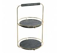 LOVIVER Metal Frame Organizer with Marble Shelves Freestanding Two-Tier Storage Stand Two-Tier Vanity Organizer for Study