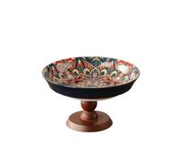 LOVIVER Multi-Use Fruit Bowl with Pedestal, Blue | Ornate Floral Pattern, Glossy Ceramic Finish, Fruit Dish with Pedestal, for Dining Table