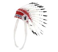 LOVIVER Native American Indian Chief Headdress Artificial Feather Headdress Chief Hat Headpiece Costume Accessories for Mardi Gras Gift Festivals Dance Cosplay Show Role Playing Party (White)