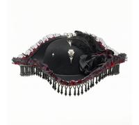 LOVIVER Pirate Hat Tricorn Hat Costume Hat Themed Hat Gothic Hat With Feather Layered Ruffles And Beads Structured Felt With Details suitable for stage, Red, M 56-58cm