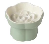 LOVIVER Raised Cat Bowl Slow Feeder Anti Vomiting for Small Dogs Kitten Ceramic High Edge for Dry and Wet Feeding Dish Dog Food Bowl, Beige Green