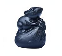 LOVIVER Rat Figurine Black Volcanic Glass Wealth Sack Sculpture Handcrafted Prosperity Symbol Decorative Ornament for Living Room Office Bookshelf Astrology