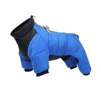 LOVIVER Reflective Full Body Dog Snowsuit Waterproof Bodysuit with Harness with Zipper Four Legged Dog Winter Coat for Puppy, Blue 2XL