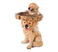 LOVIVER Resin Feeder Dog Statue Figurine Yard Deck Hummingbird Fence Garden Bird Bath Bowl Animal Sculpture for Housewarming Backyard