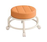 LOVIVER Round Roller Stool Pulley Wheel Stool PU Leather Seat Padded Portable Heavy Duty Movable Mini Stool Swivel Chair for Barber Kitchen, Orange