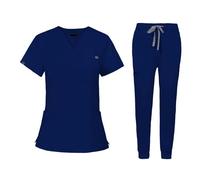 LOVIVER Scrubs Uniforms Women Set Nurse Costume Uniforms Scrub Set with Short Sleeve Modern V Neck Scrub Top Nurse Pants Female Stretch Nursing Work for Healthcare SPA Pet Groomer, M, Blue