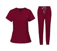 LOVIVER Scrubs Uniforms Women Set Nurse Costume Uniforms Scrub Set with Short Sleeve Modern V Neck Scrub Top Nurse Pants Female Stretch Nursing Work for Healthcare SPA Pet Groomer, S, Red