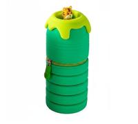 LOVIVER Silicone Pencil Case Retractable Standing Pen Holder Pouch Organizer with Expandable Storage Soft Flexible Silicone Cute Cartoon Suitable for Kids Teens School Supplies Dorm Rooms, Green