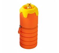 LOVIVER Silicone Pencil Case Retractable Standing Pen Holder Pouch Organizer with Expandable Storage Soft Flexible Silicone Cute Cartoon Suitable for Kids Teens School Supplies Dorm Rooms, Orange