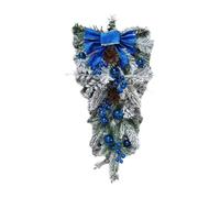 LOVIVER Snowy Christmas Wreath Decorated with Bow Balls Front Door Winter Wreath for Home Office Holiday Xmas Decor, Blue