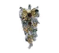 LOVIVER Snowy Christmas Wreath Decorated with Bow Balls Front Door Winter Wreath for Home Office Holiday Xmas Decor, Gold