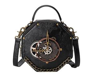 LOVIVER Steampunk Gothic Bag Clock Purse Handbag Retro Satchel PU Leather Shoulder Bag Costume for Women Girls Lady