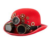 LOVIVER Steampunk Hat Top Hat With Goggles Vintage Costume Hat Details Compass Ornament Felt Woolen Texture Adjustable Strap suitable for cosplay parties festivals, Red, L 58-60cm