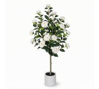 LOVIVER Synthetic Rose Tree Artificial Rose Tree Plant Faux Potted Rose Bush With Stable Cylindrical Planter Realistic Look Suitable for living rooms, Array, White