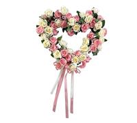 LOVIVER Valentine's Day Heart Wreath Heart Shape Door Wreath Artificial Flower Wreath with Tassels Front Door Hanging Wreath for Wedding Proposal Valentine's Day Gift, Pink
