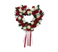 LOVIVER Valentine's Day Heart Wreath Heart Shape Door Wreath Artificial Flower Wreath with Tassels Front Door Hanging Wreath for Wedding Proposal Valentine's Day Gift, red