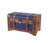 LOVIVER Vintage Storage Container Wooden Chest Trunk Box Organizer With Hinged Lock And Metal Corner Guards Rustic Lined Interior Suitable for living room, Blue, Large