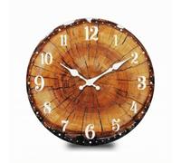 LOVIVER Wall Clock Silent Round Clock Minimalist Frameless Clock Scandinavian Wall Clock With Quiet Movement For Work And Rest Suitable for bedroom living, Wood Grain, 25CM, 66