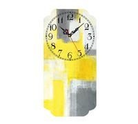 LOVIVER Wall Clock Vintage Wall Clock Rectangular Hanging Clock Non Ticking Clock Retro MDF Wood Open Face Rustic Vintage, Abstract Yellow And Gray Blocks
