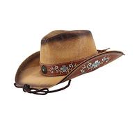 LOVIVER Western Cowboy Hat Outdoor Sun Hats Wide Brim Embroidery Floral Sun Protection Cowgirl Hat for Unisex Adult Carnival Stage Performance Beach