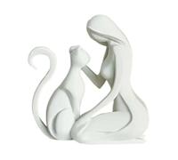 LOVIVER Women and Cat Figurine Women Cat Statue Memory Home Decor Remember Friendship between Pet and People Window Desk Figure Resin, White