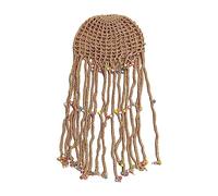 LOVIVER Women Crochet Beanie Cap Bohemia Decor, Tassel Braids Decorative with Colorful Beads Girls Knitted Crochet Hat Knit Cap for Backpacking, Apricot Color