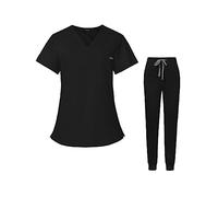 LOVIVER Women Nurse Work Uniforms Jogging Pant Top and Pants Scrub Comfortable Shrink Resistant Wash Pull on Closure for Female, Black, XL