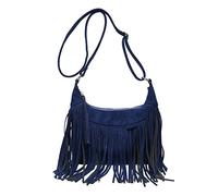 LOVIVER Women Shoulder Handbag Tassel Purse, Fashion Modern Satchel Adjustable Strap Retro Fringe for Beach Travel School Vacation Phone, Blue