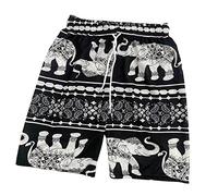 LOVIVER Womens Mens Beach Shorts Hippie Shorts Clothes Drawstring Clothing Fashion Beachwear Thailand Elephant Short Pants for Party Walking, Black White Stripes