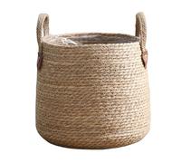 LOVIVER Woven Plant Basket Large Plant Pot Round Lined Rattan Storage Baskets Rustic Wicker Planter Basket with Handle for Indoor Lawn Yard Home Plant Flower Sundries, S