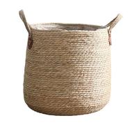 LOVIVER Woven Plant Basket Plant Pot Large Capacity Ornament Decorative Storage Planter Basket, Retro Straw Flowerpot Woven Plant for Lawn Yard Shelf Home Picnic, M, 33cmx36cm