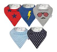 Lovjoy Bandana Dribble Bibs - Super Absorbent & Soft for Teething Babies - Adjustable Snaps - Fits Newborn to 3 years - 5 Pack (Little Hero)