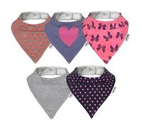 Lovjoy Bandana Dribble Bibs - Super Absorbent & Soft for Teething Babies - Adjustable Snaps - Fits Newborn to 3 years - 5 Pack (Love Polka)