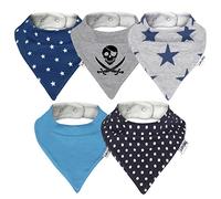 Lovjoy Bandana Dribble Bibs - Super Absorbent & Soft for Teething Babies - Adjustable Snaps - Fits Newborn to 3 years - 5 Pack (Simply Blue)