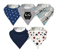 Lovjoy Bandana Dribble Bibs - Super Absorbent & Soft for Teething Babies - Adjustable Snaps - Fits Newborn to 3 years - 5 Pack (Little Star)