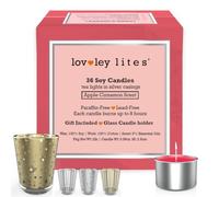 Lovley Lites Soy Tealight Candles Apple Cinnamon - 36 Premium Long Burning Tea Lights, 1 Inch Tall Apple Cinnamon Scented Soy Wax Candles with Glass Candle Holder