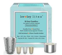 Lovley Lites Soy Tealight Candles Unscented - 36 Premium Long Burning Tea Lights, 1 Inch Tall Non Scented Soy Wax Tealights with Glass Candle Holder