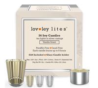 Lovley Lites Soy Tealight Candles Vanilla - 36 Premium Long Burning Tea Lights, 1 Inch Tall Vanilla Scented Soy Wax Candles with Glass Candle Holder