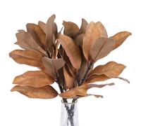 Lovmeety 4Pcs Fall Artificial Magnolia Stems Real Touch Yellow Fake Magnolia Leaves Faux Magnolias Leaf Branches Fake Magnolias Fall Plant for Autumn Floral Arrangements Wedding Party Home Decor