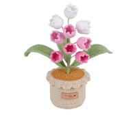 Lovmeety Crochet Lily of The Valley Potted Plant Purple Handmade Knitted Lily of The Valley Flowers Finished Crochet Flower Gifts for Mother's Day Birthday Graduation Home Office Table Decor