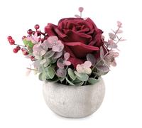 Lovmeety Faux Flowers in Pot, Burgundy Rose Artificial Flowers with Pot Small Potted Plants for Desk Home Office Shelves Living Room Floral Decorations