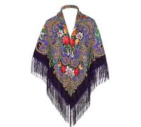 LOVNBHELP Russian Style Muffler Scarf Women's Traditional Scarf Wrap Tassel Shawl Fringes Neck Head Shawl Retro Scarf, 06 Purple, W 51.2"X L 51.2"