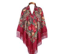 LOVNBHELP Russian Style Muffler Scarf Women's Traditional Scarf Wrap Tassel Shawl Fringes Neck Head Shawl Retro Scarf, Dark Red, W 62"X L 62"