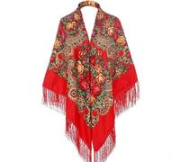 LOVNBHELP Russian Style Muffler Scarf Women's Traditional Shawl Wrap Tassel Shawl Fringes Neck Head Shawl Retro Scarf, Red, 62"X 62"